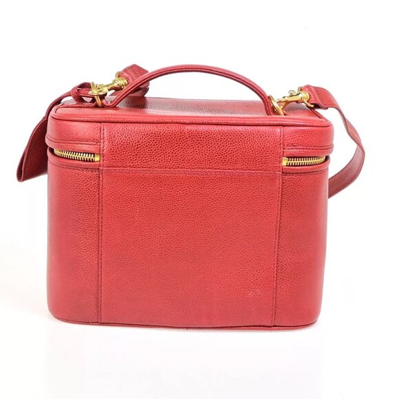 CHANEL CC Logo 2Way Vanity Hand Bag Caviar Skin Leather Red GHW Vintage - Picture 3 of 16